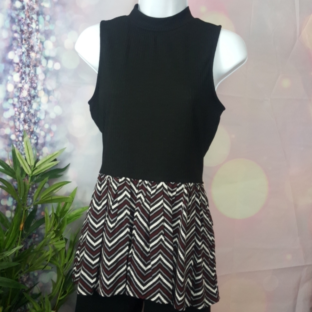 Candies black high neck sleeveless Chevron top
